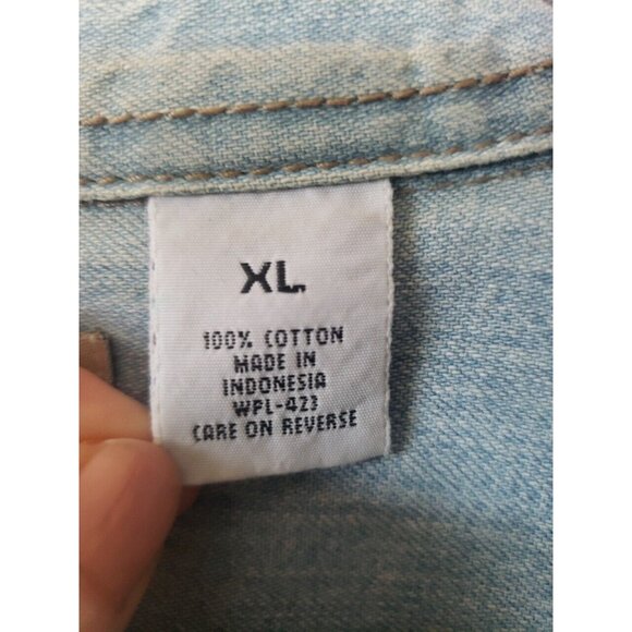 Levis Red Tab Denim Button Up Shirt Men  Blue Light Wash Western Cowboy XL - Picture 5 of 7